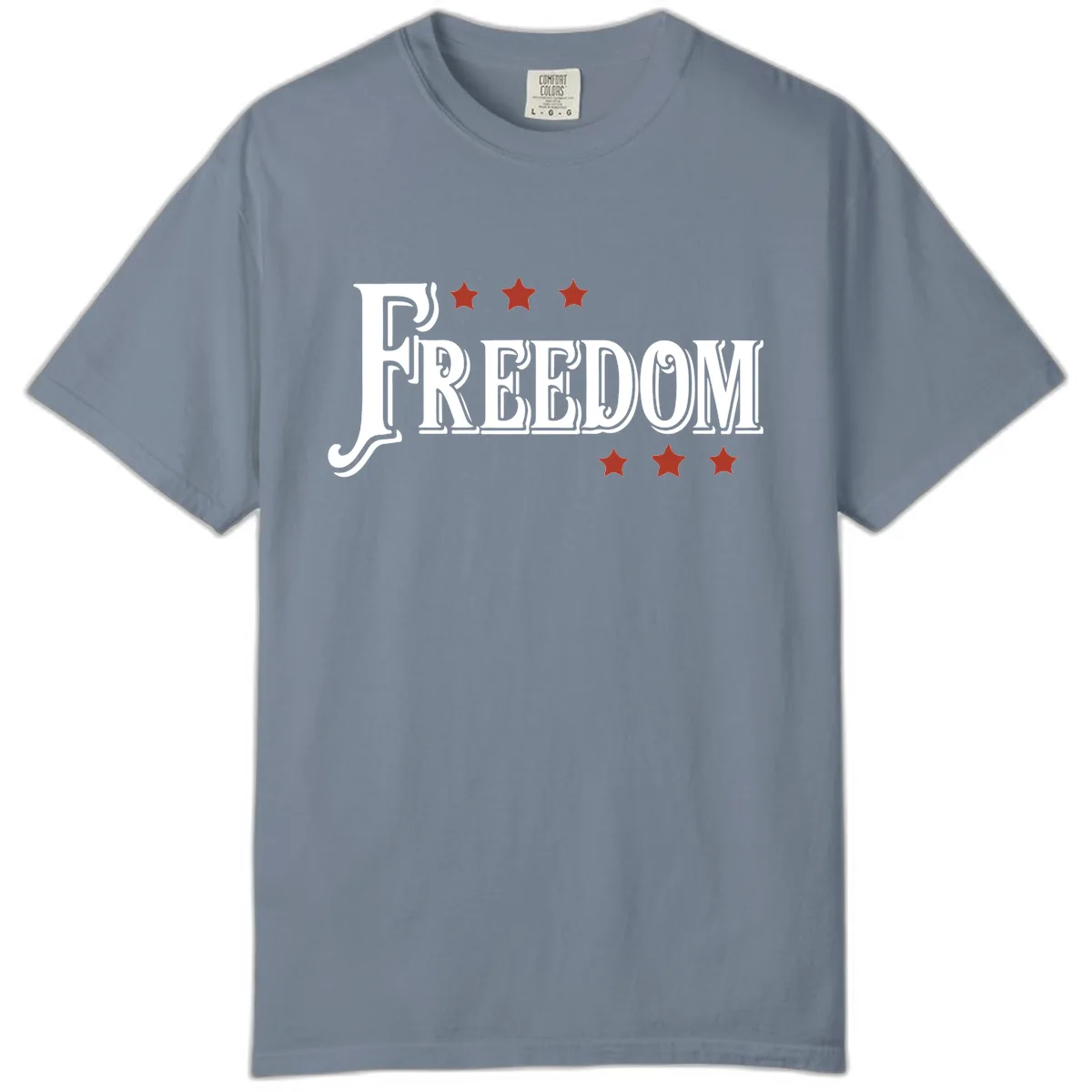 Freedom Stars Design Comfort Color Patriotic Tee in Blue Jean