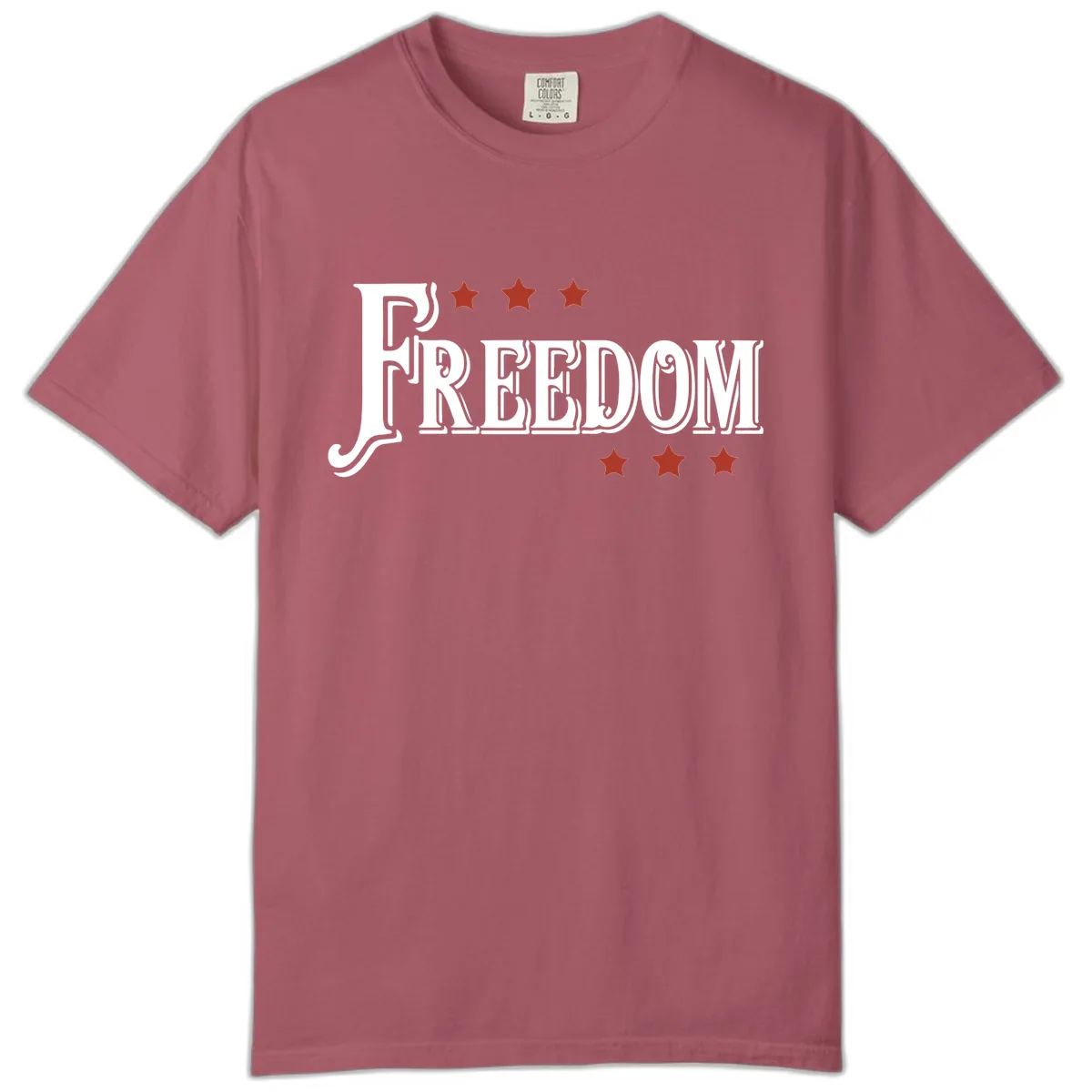 Freedom Stars Design Comfort Color Patriotic Tee in Crimson