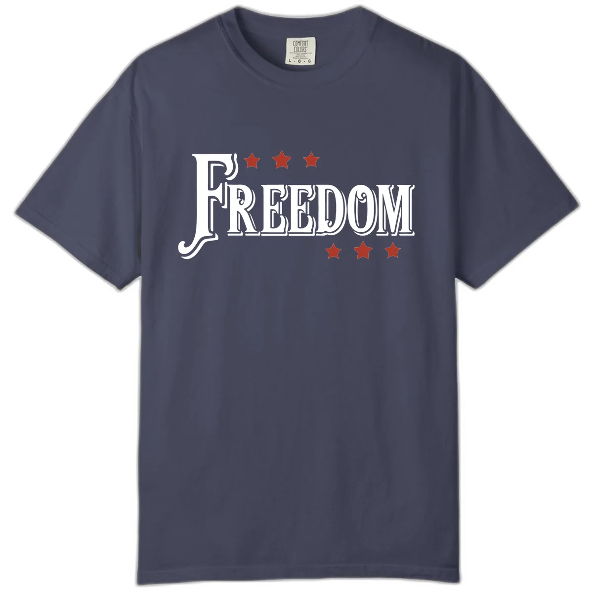 Freedom Stars Design Comfort Color Patriotic Tee in Denim