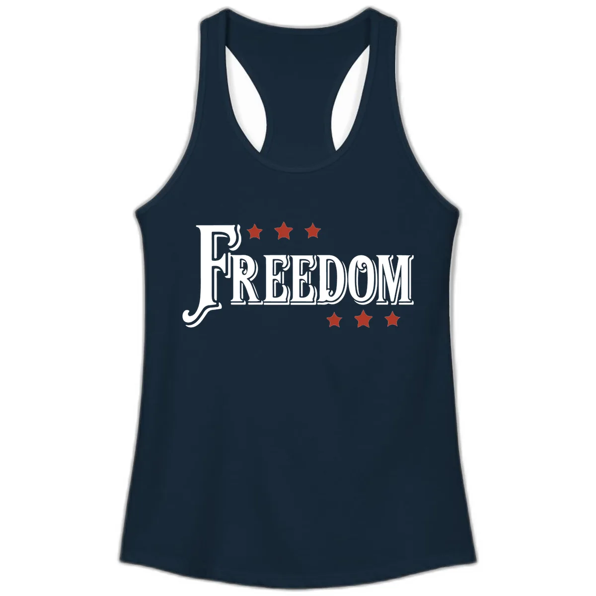 Freedom Stars Design Patriotic Ladies Tank Top in Solid Midnight Navy