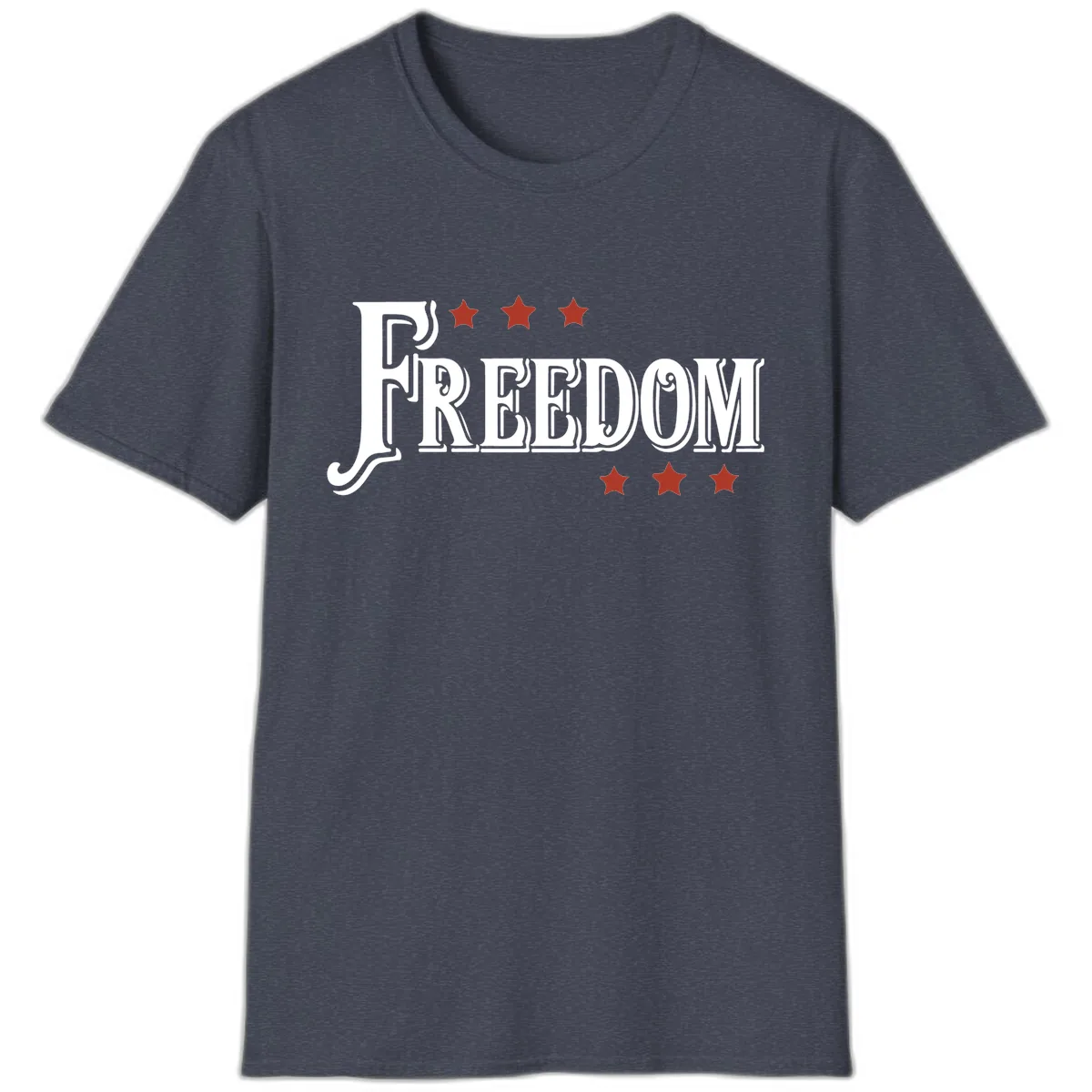 Freedom Stars Design Bold Patriotic T-Shirt in Heather Navy