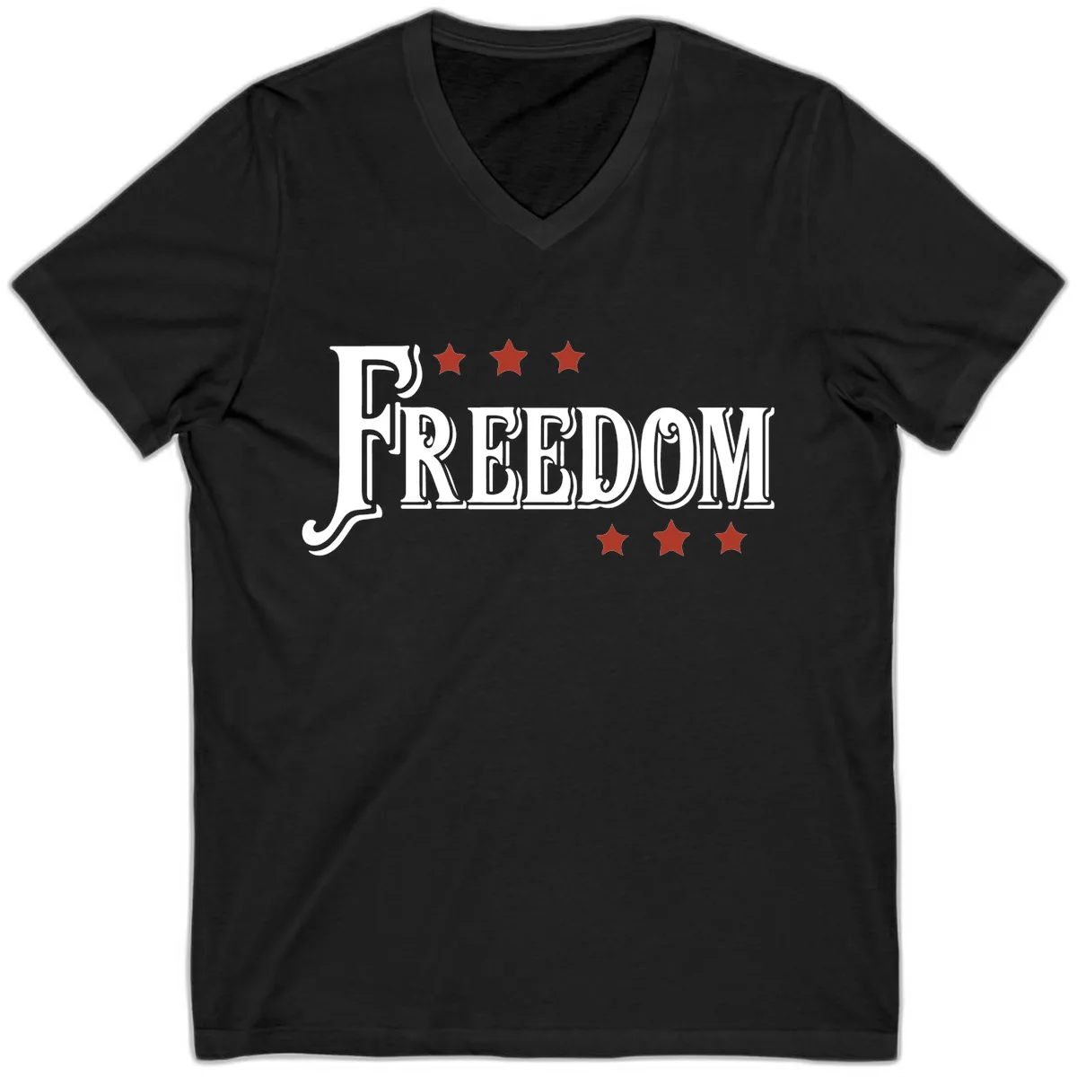 Freedom Stars Design Bold American V-Neck Tee in Black