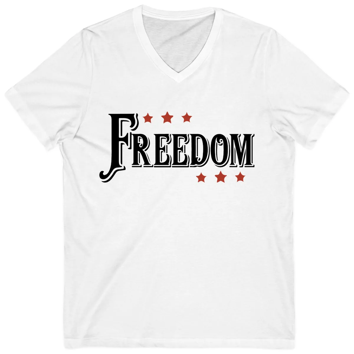 Freedom Stars Design Bold American V-Neck Tee in White