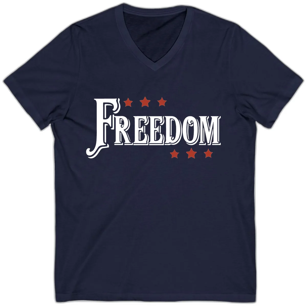 Freedom Stars Design Bold American V-Neck Tee in Navy