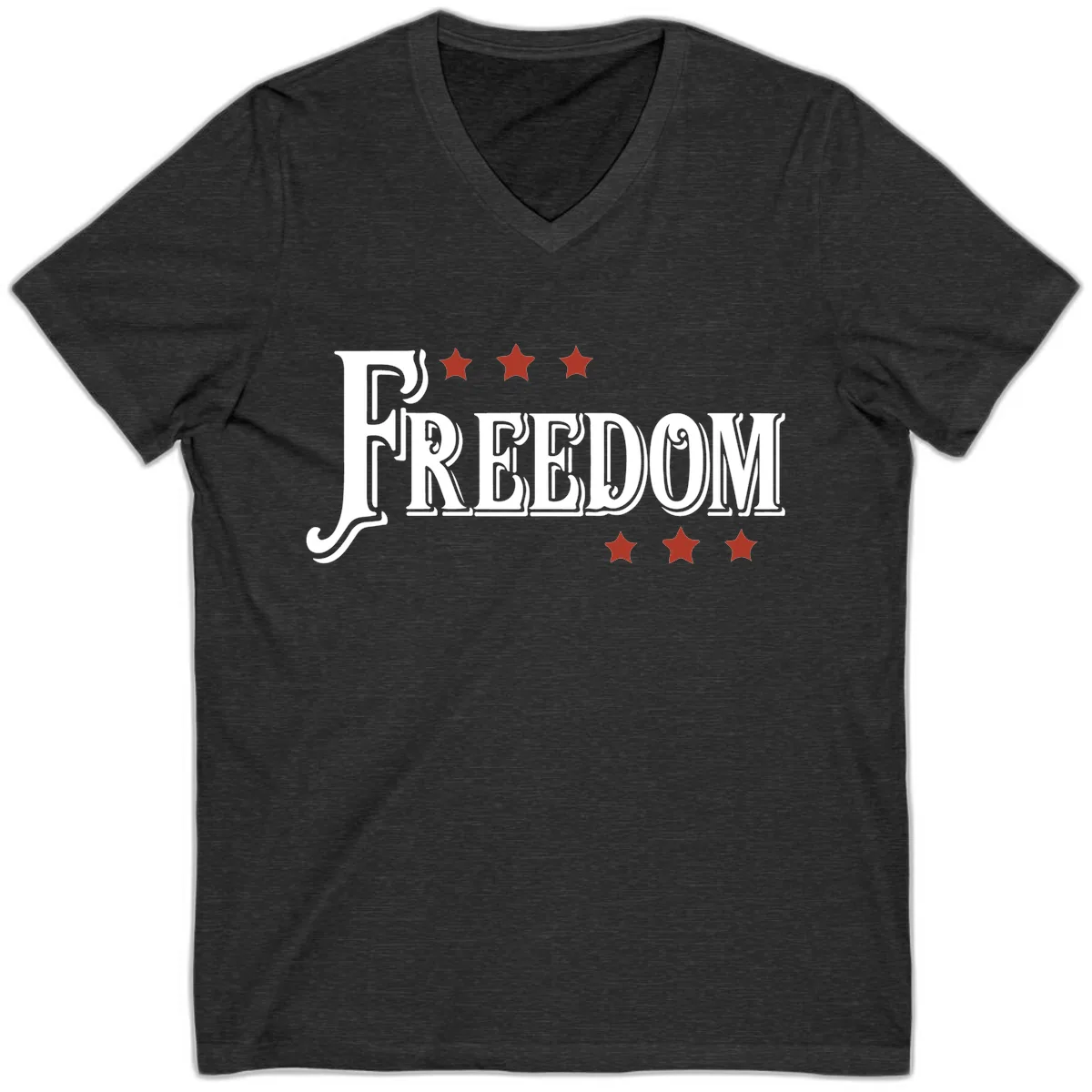 Freedom Stars Design Bold American V-Neck Tee in Dark Grey Heather