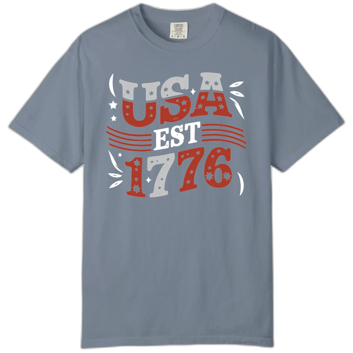 USA Established 1776 Celebration Comfort Color in Blue Jean