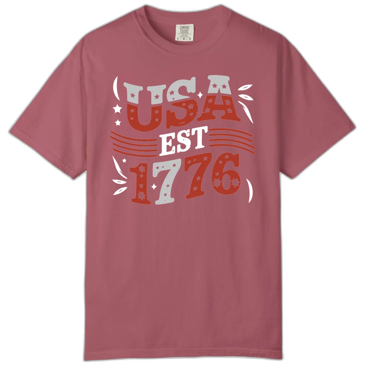 USA Established 1776 Celebration Comfort Color in Crimson