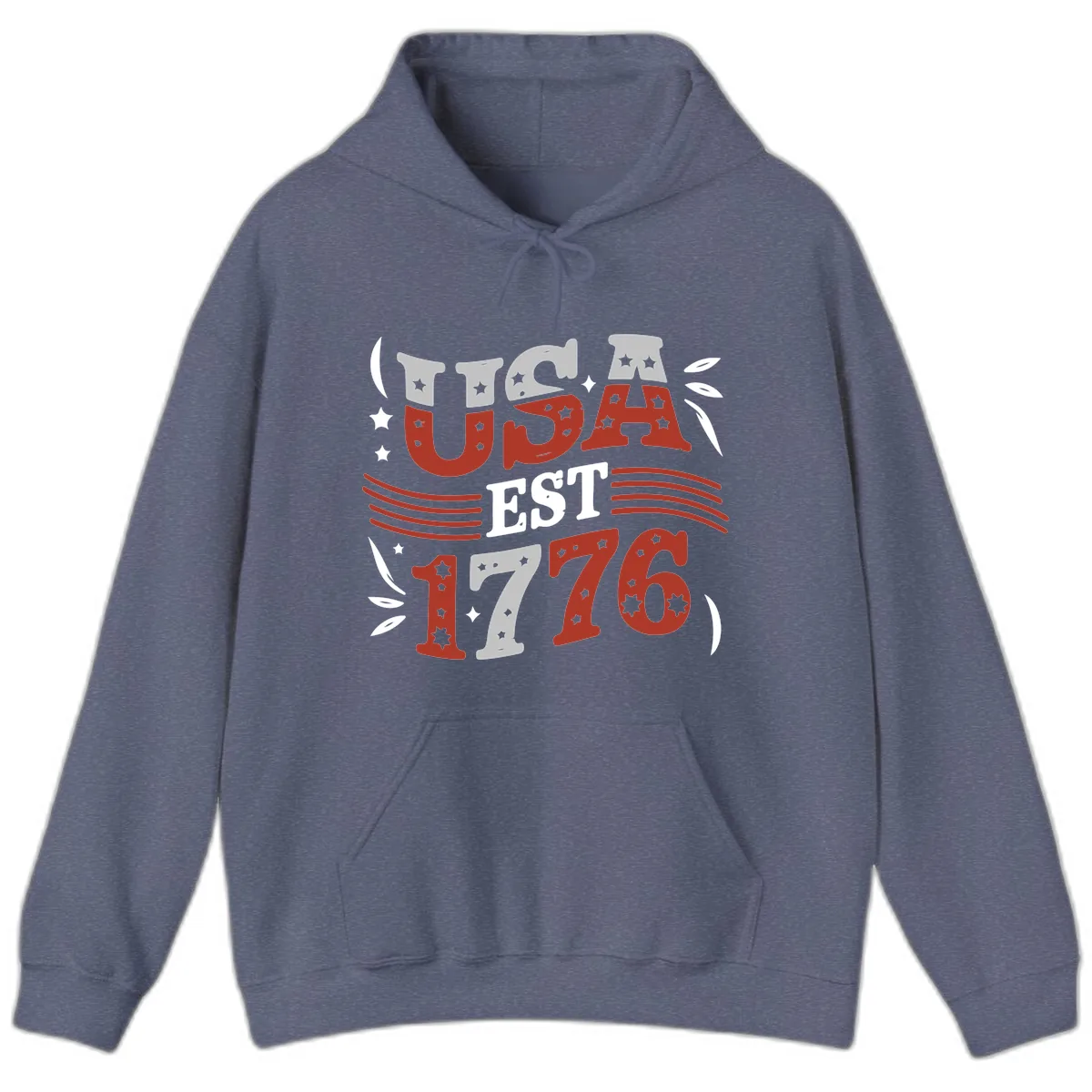USA Established 1776 Celebration Hoodie in Heather Navy
