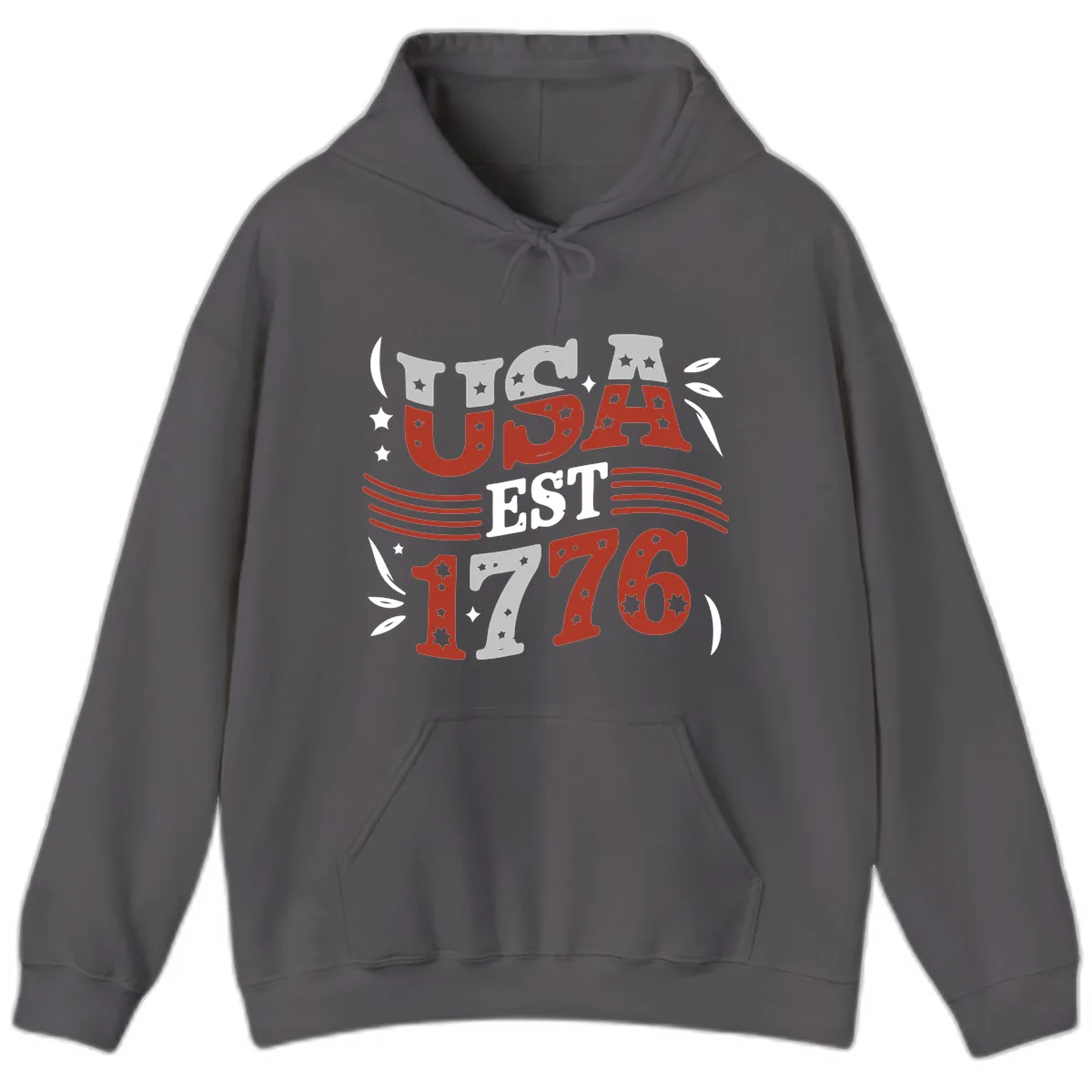 USA Established 1776 Celebration Hoodie in Charcoal