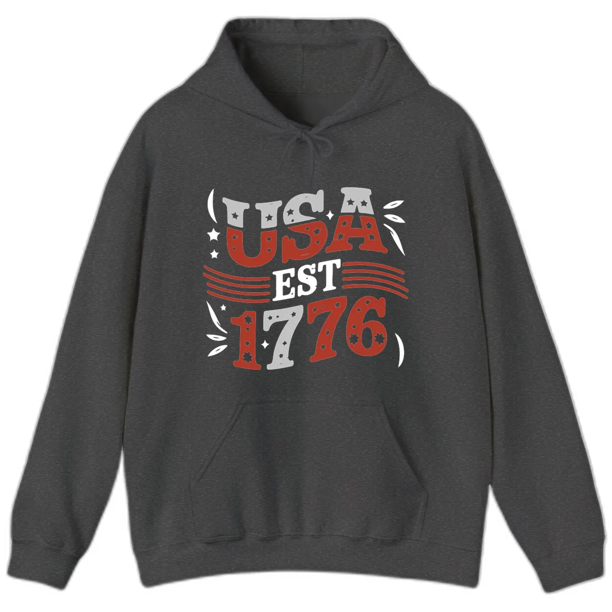 USA Established 1776 Celebration Hoodie in Dark Heather