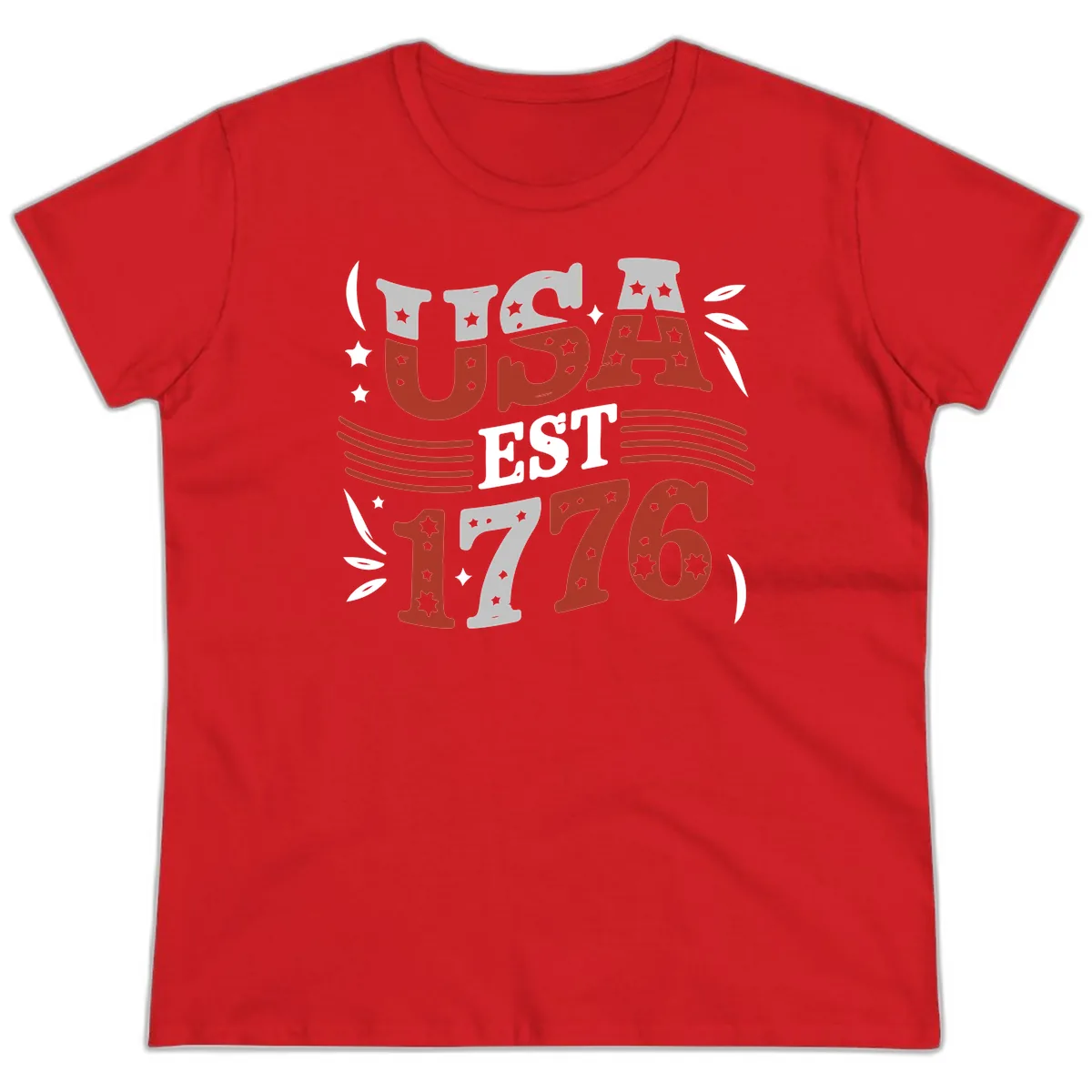USA Established 1776 Celebration Ladies Tee in Red