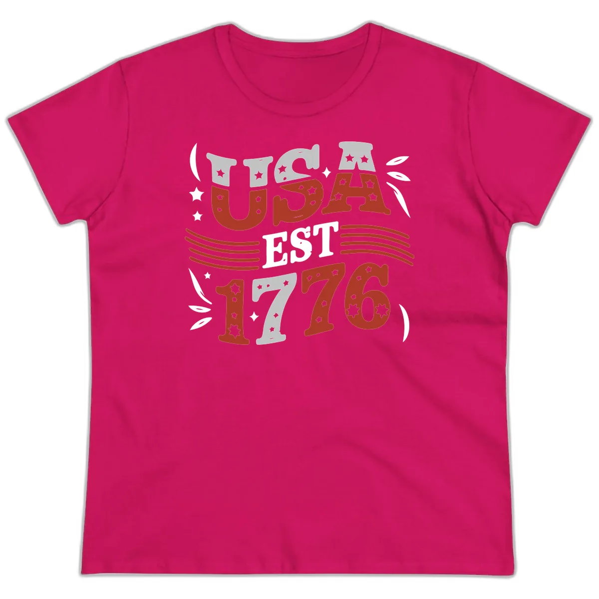 USA Established 1776 Celebration Ladies Tee in Heliconia