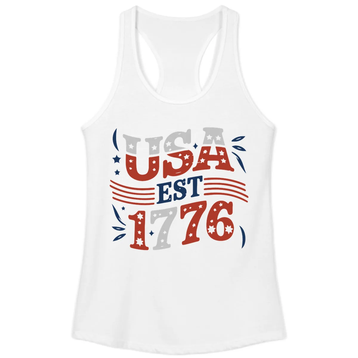 USA Established 1776 Celebration Ladies Tank in White