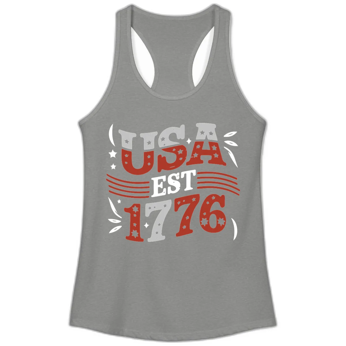 USA Established 1776 Celebration Ladies Tank in Heather Grey
