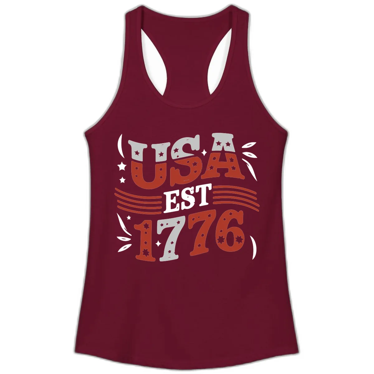 USA Established 1776 Celebration Ladies Tank in Solid Cardinal Red