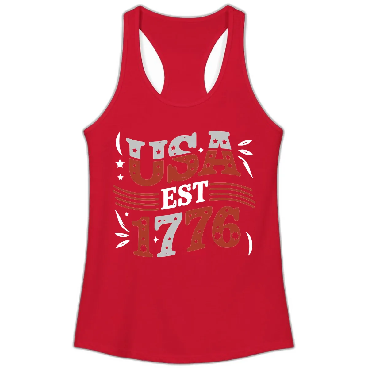 USA Established 1776 Celebration Ladies Tank in Solid Red