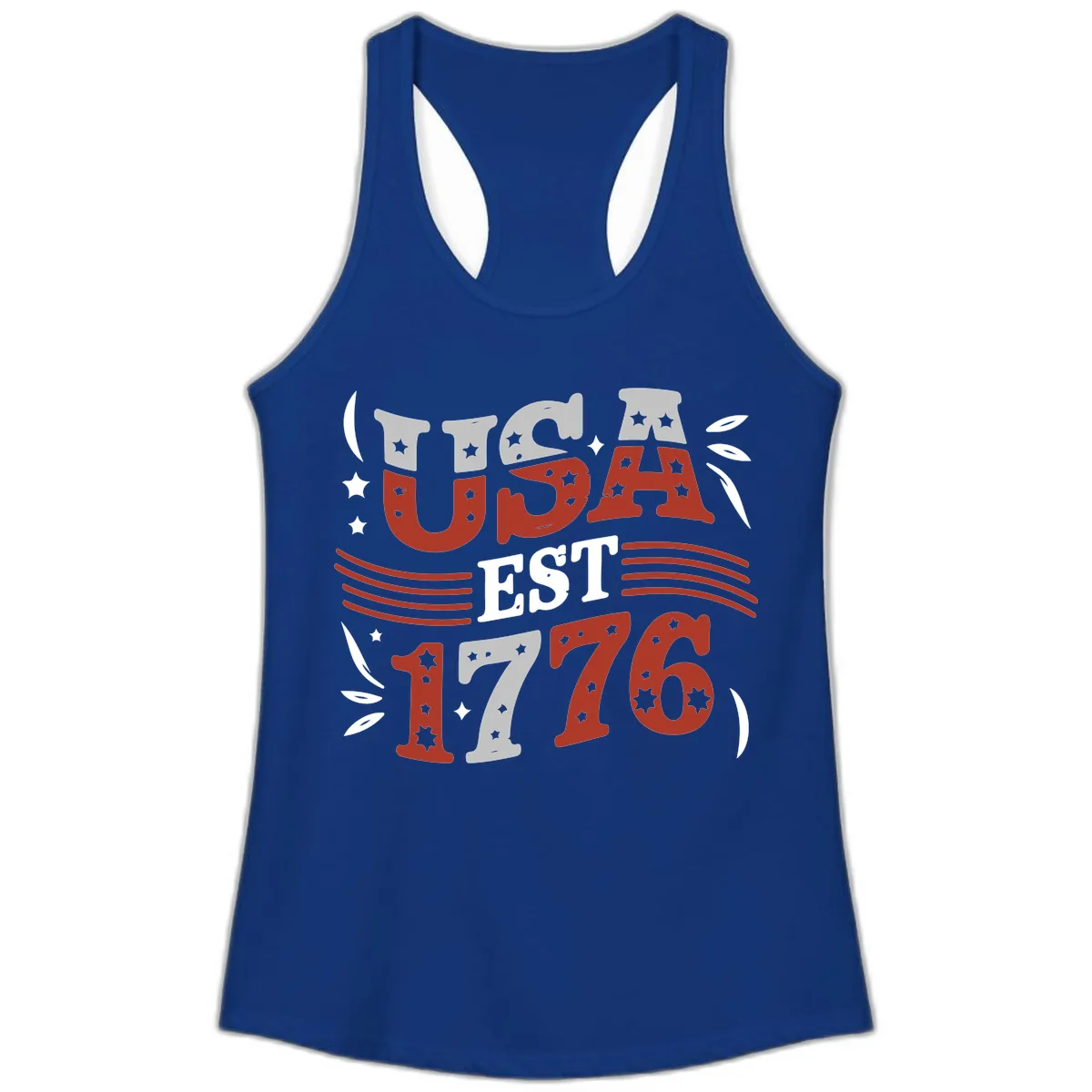 USA Established 1776 Celebration Ladies Tank in Solid Royal