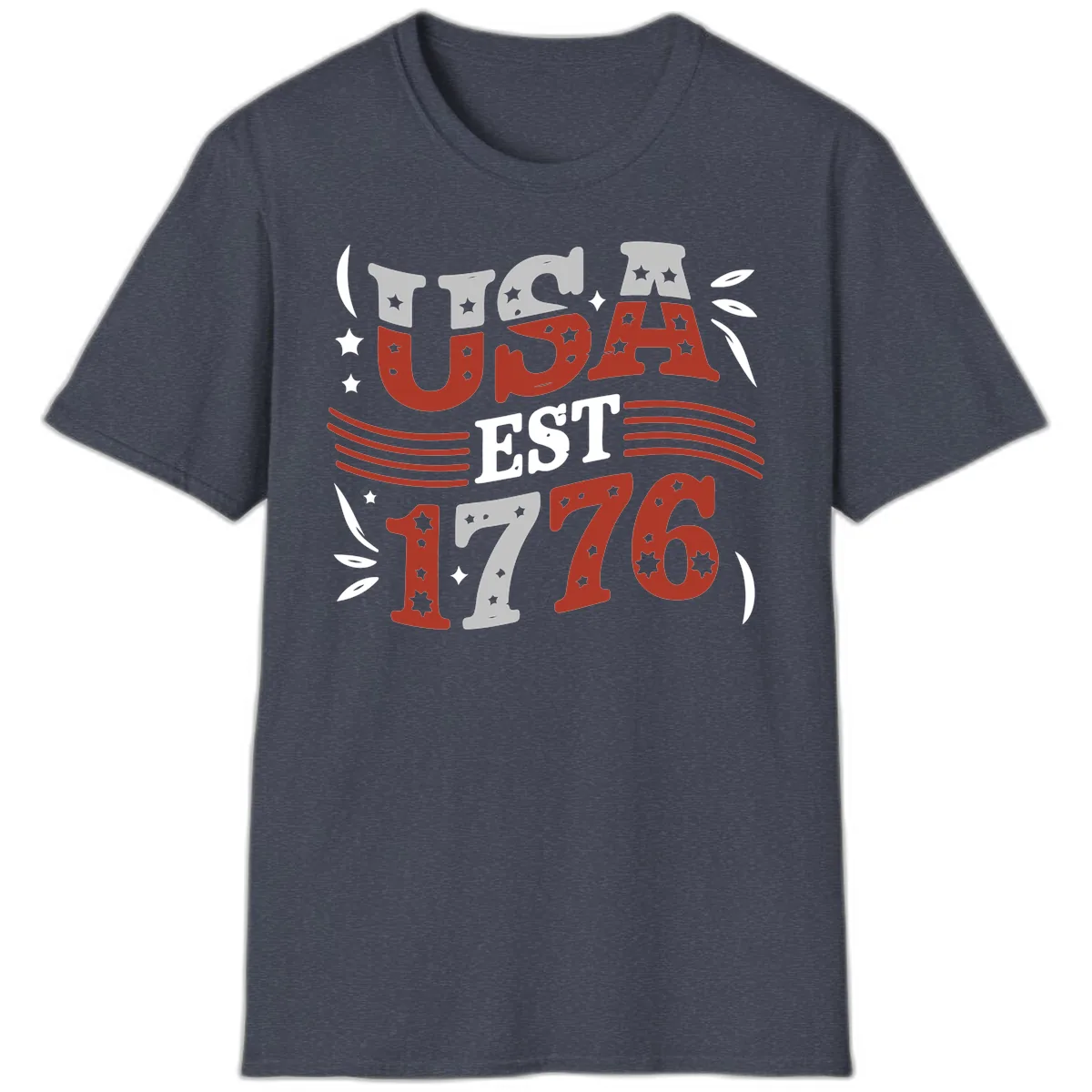USA Established 1776 Celebration T-Shirt in Heather Navy