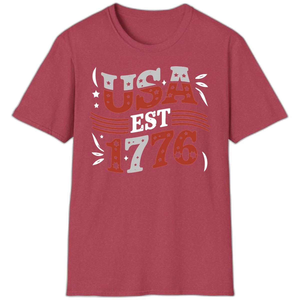USA Established 1776 Celebration T-Shirt in Heather Cardinal