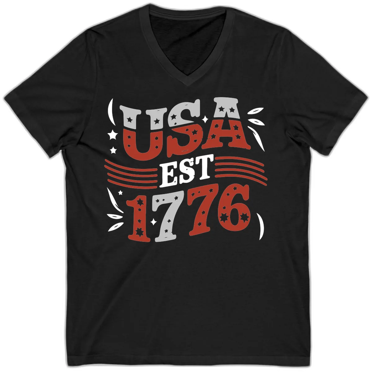 USA Established 1776 Celebration V-Neck in Black
