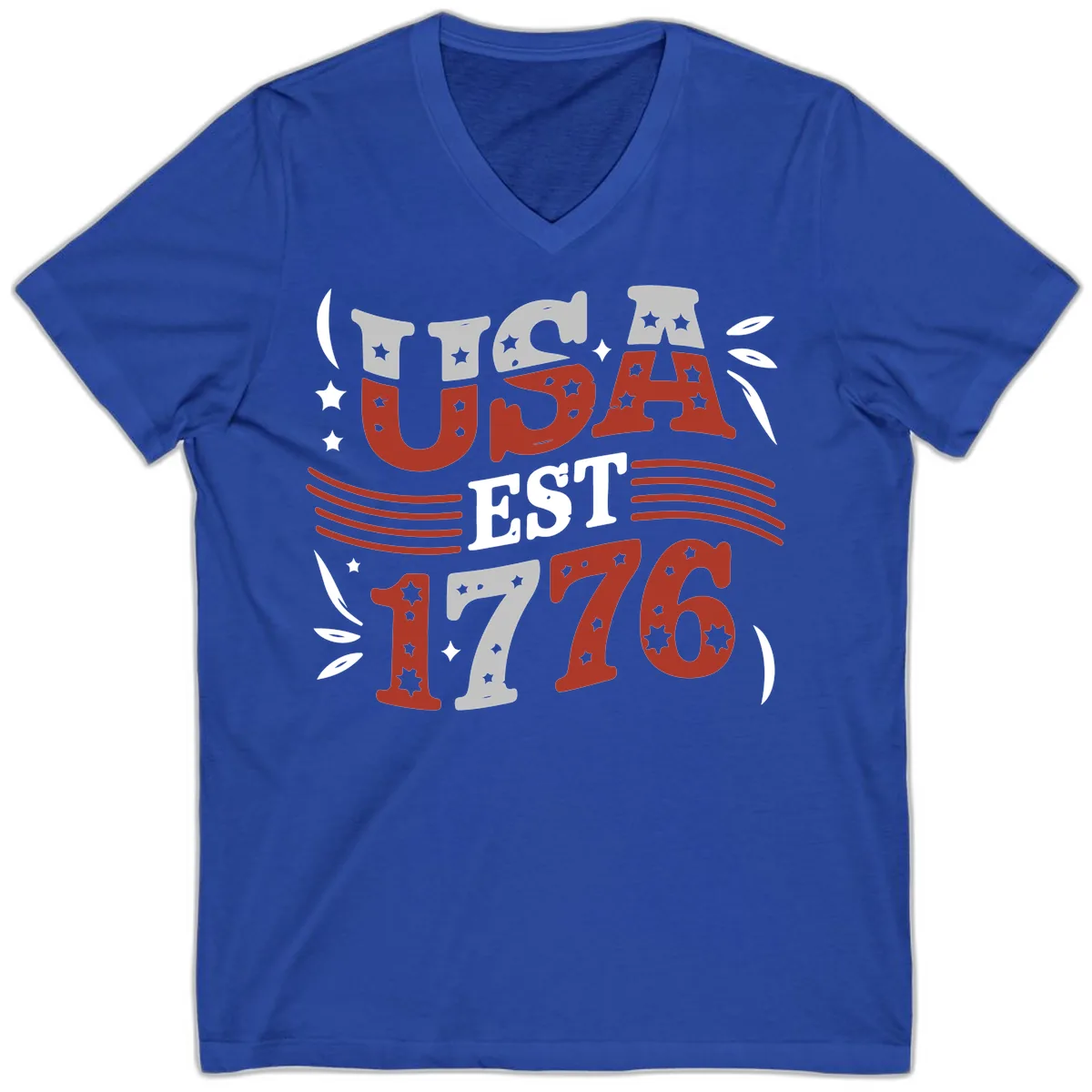 USA Established 1776 Celebration V-Neck in True Royal