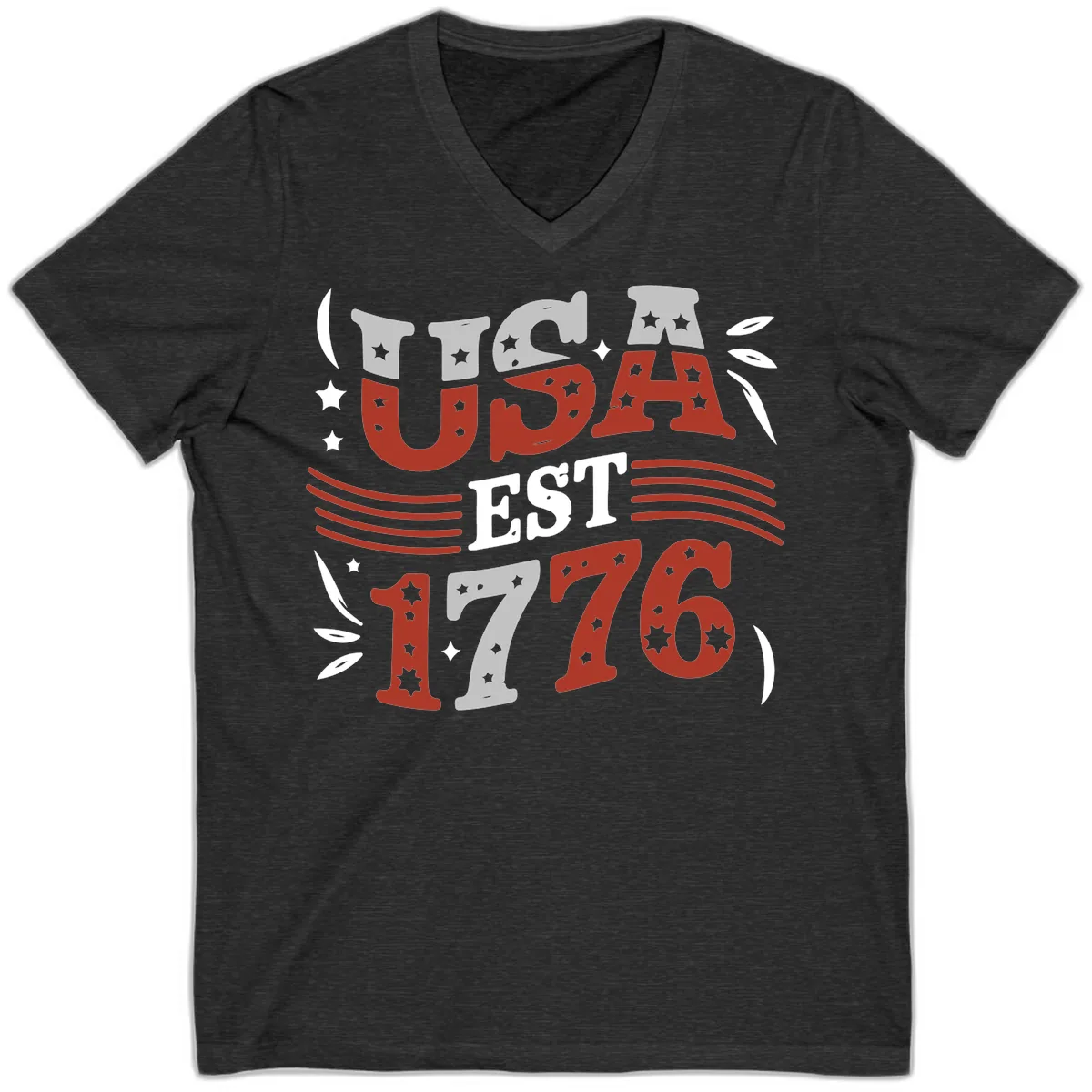 USA Established 1776 Celebration V-Neck in Dark Grey Heather