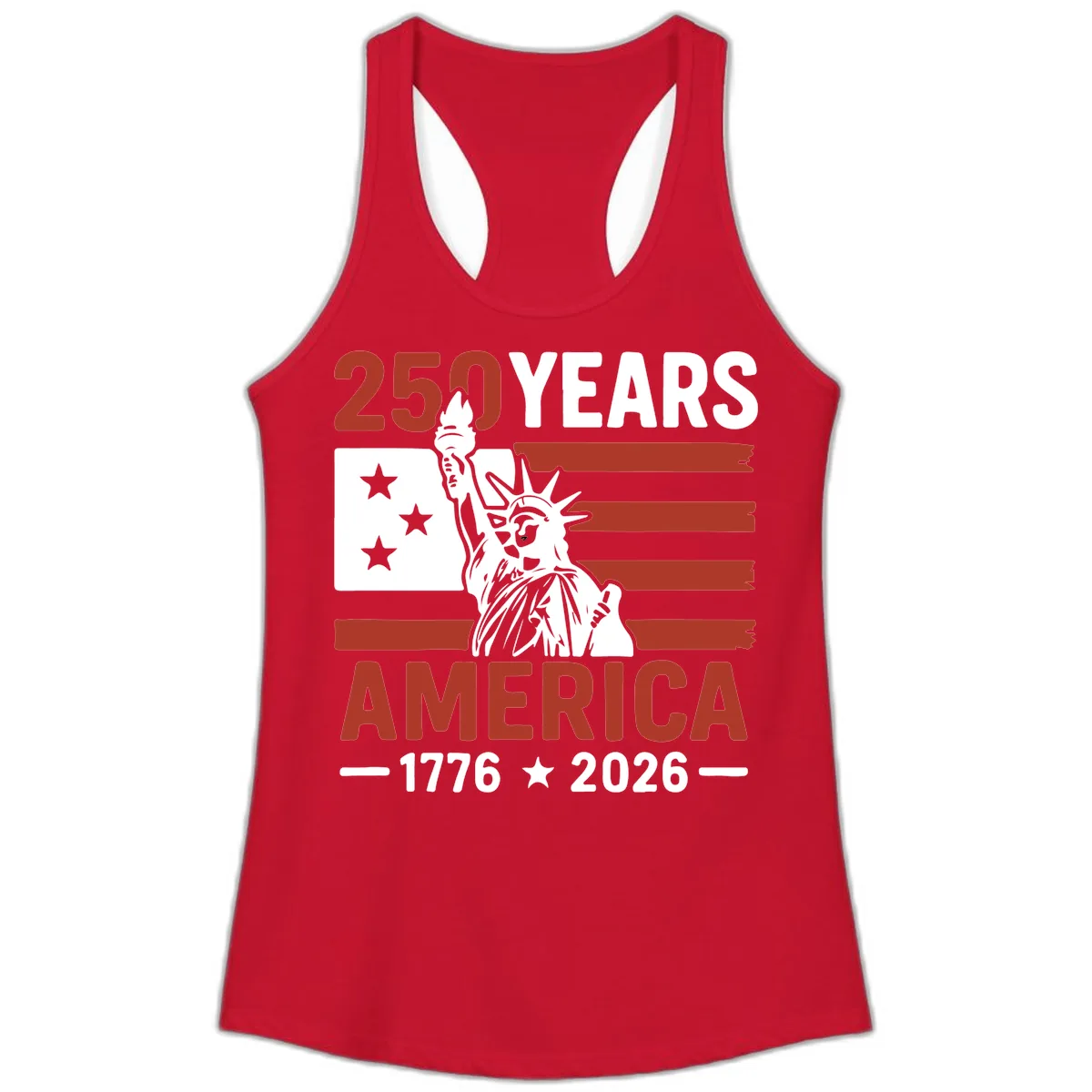 America 250 Years Celebration Ladies Tank in Solid Red