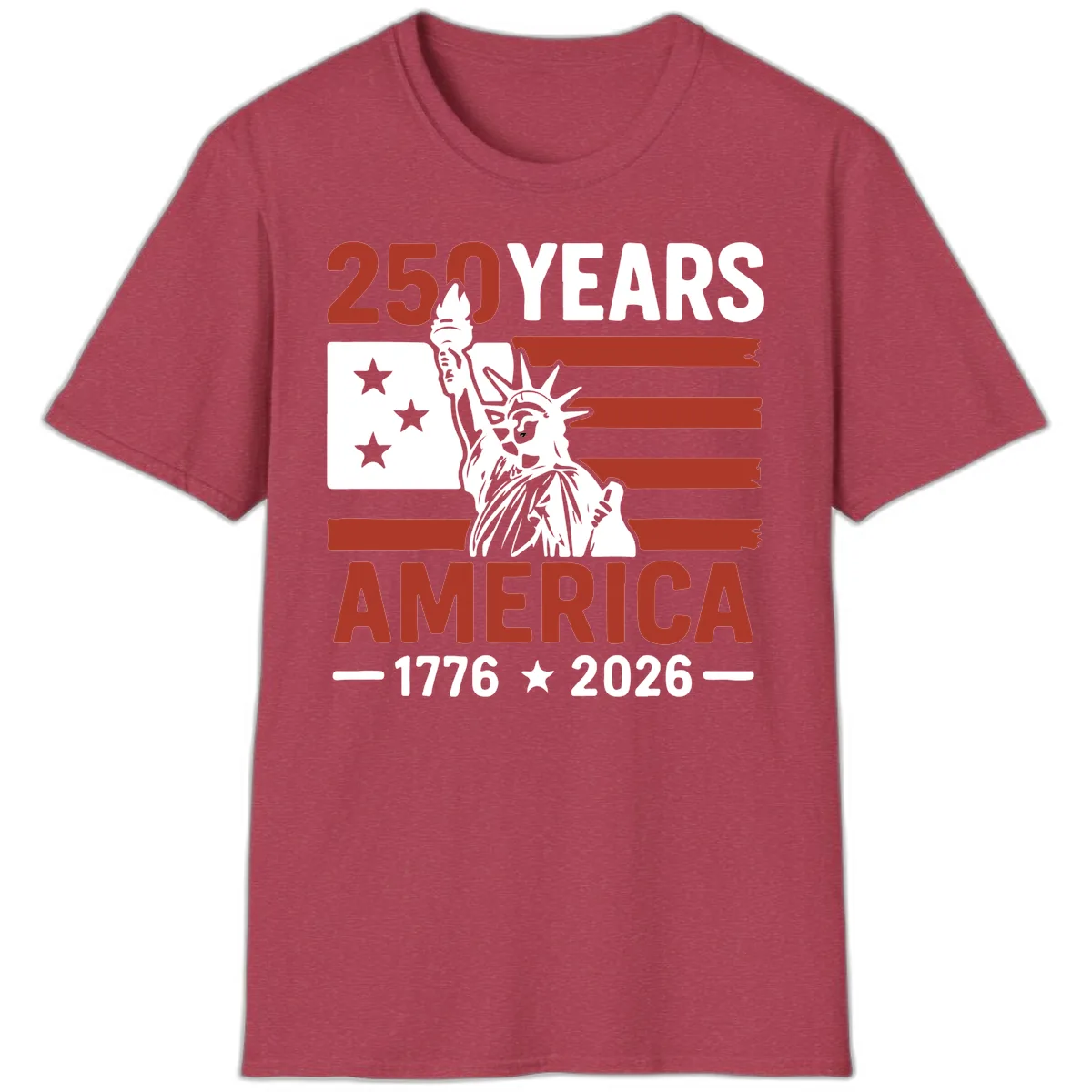 America 250 Years Celebration T-Shirt in Heather Cardinal