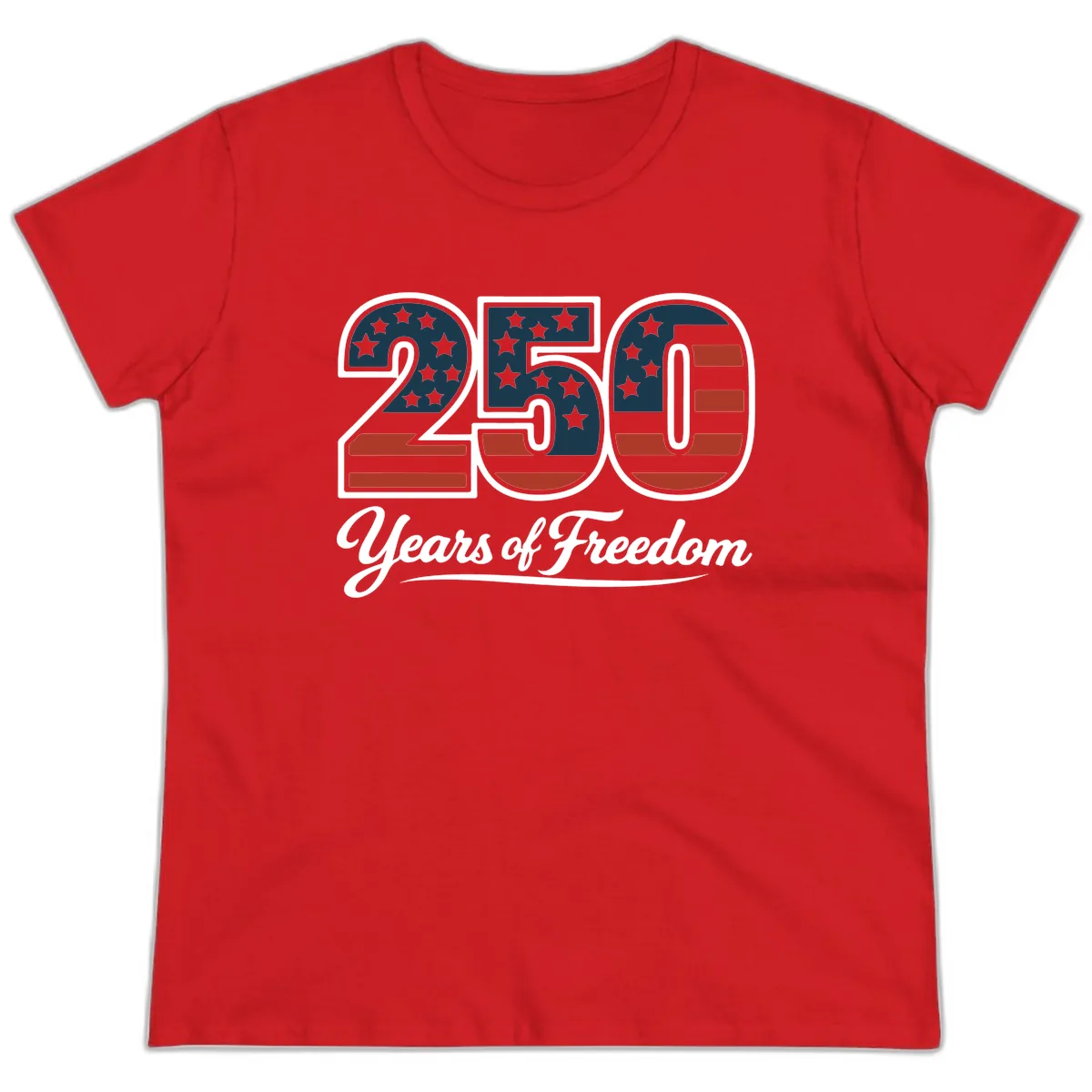 America 250 Years Of Freedom Design Ladies Tee in Red