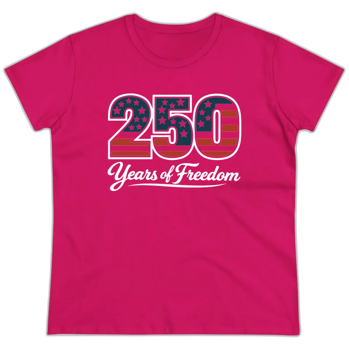 America 250 Years Of Freedom Design Ladies Tee in Heliconia