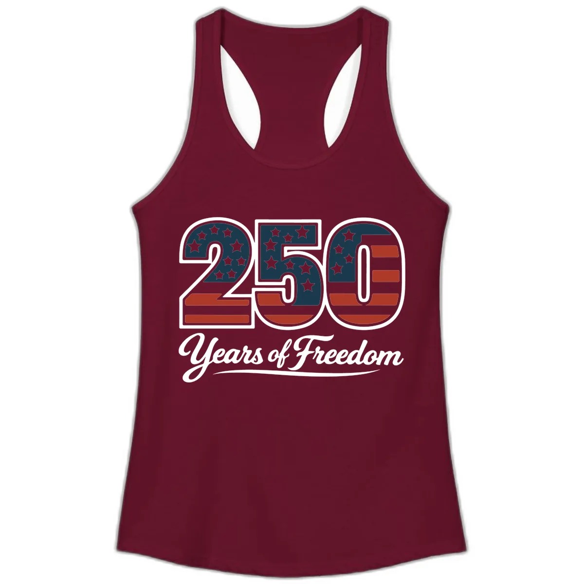 America 250 Years Of Freedom Design Ladies Tank in Solid Cardinal Red