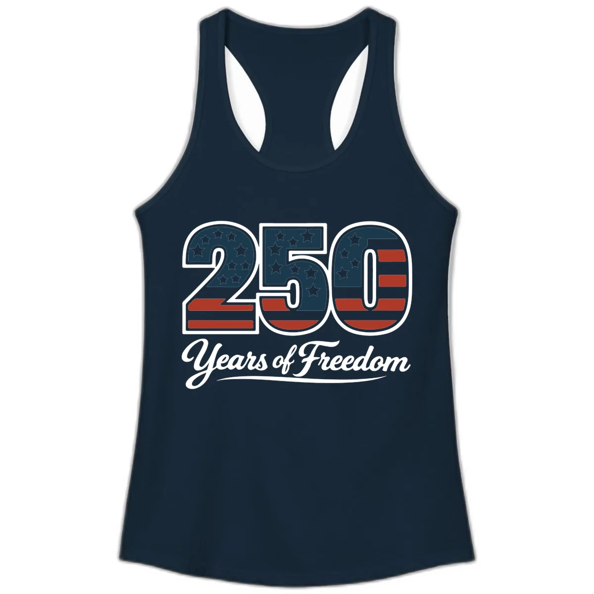 America 250 Years Of Freedom Design Ladies Tank in Solid Midnight Navy