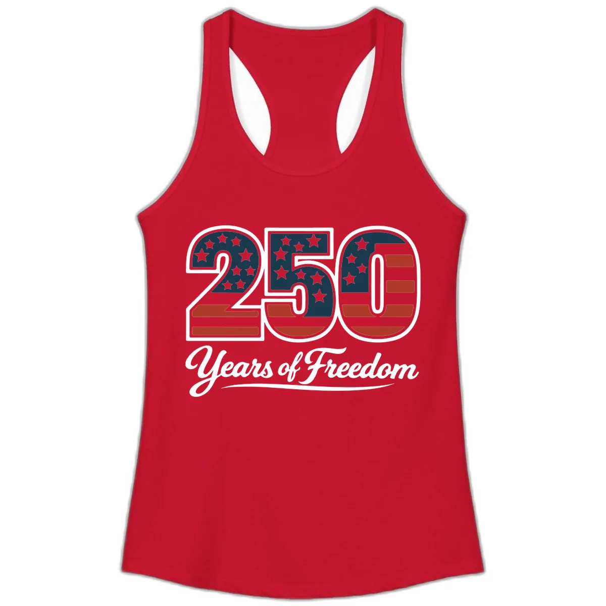 America 250 Years Of Freedom Design Ladies Tank in Solid Red