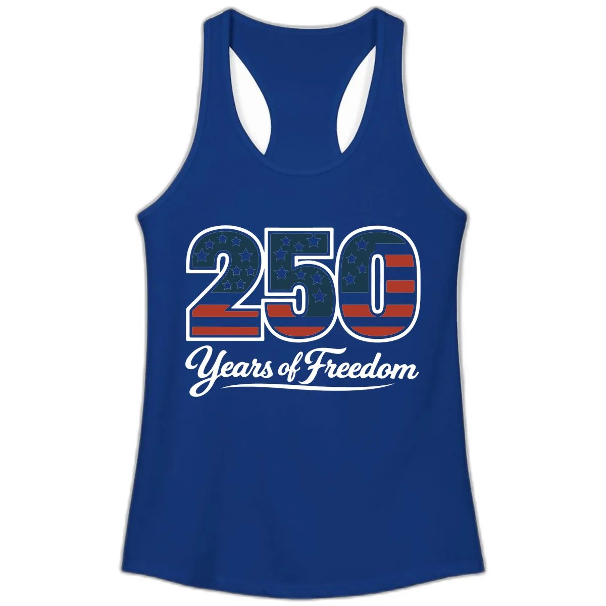 America 250 Years Of Freedom Design Ladies Tank in Solid Royal