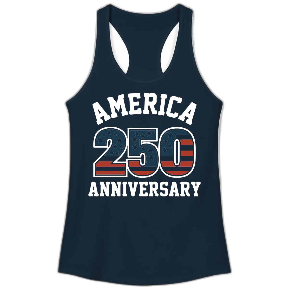 America 250th Anniversary Celebration Ladies Tank in Solid Midnight Navy
