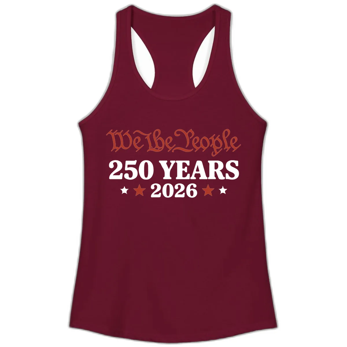We The People 250 Years 2026 Ladies Tank in Solid Cardinal Red