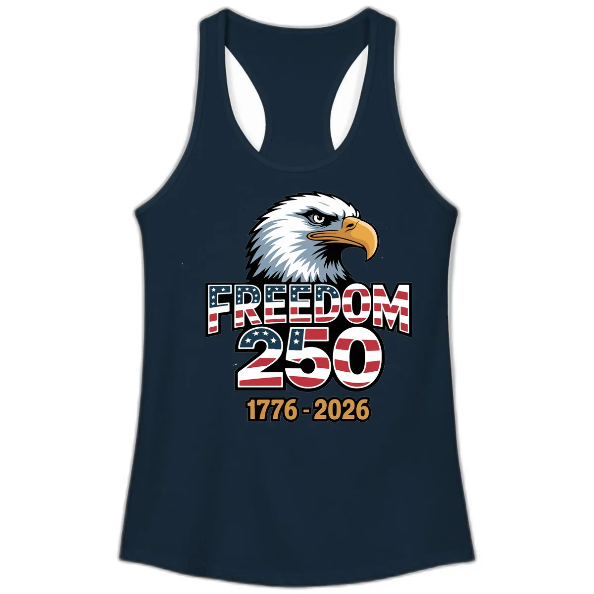 Freedom 250th Anniversary Celebration Ladies Tank in Solid Midnight Navy