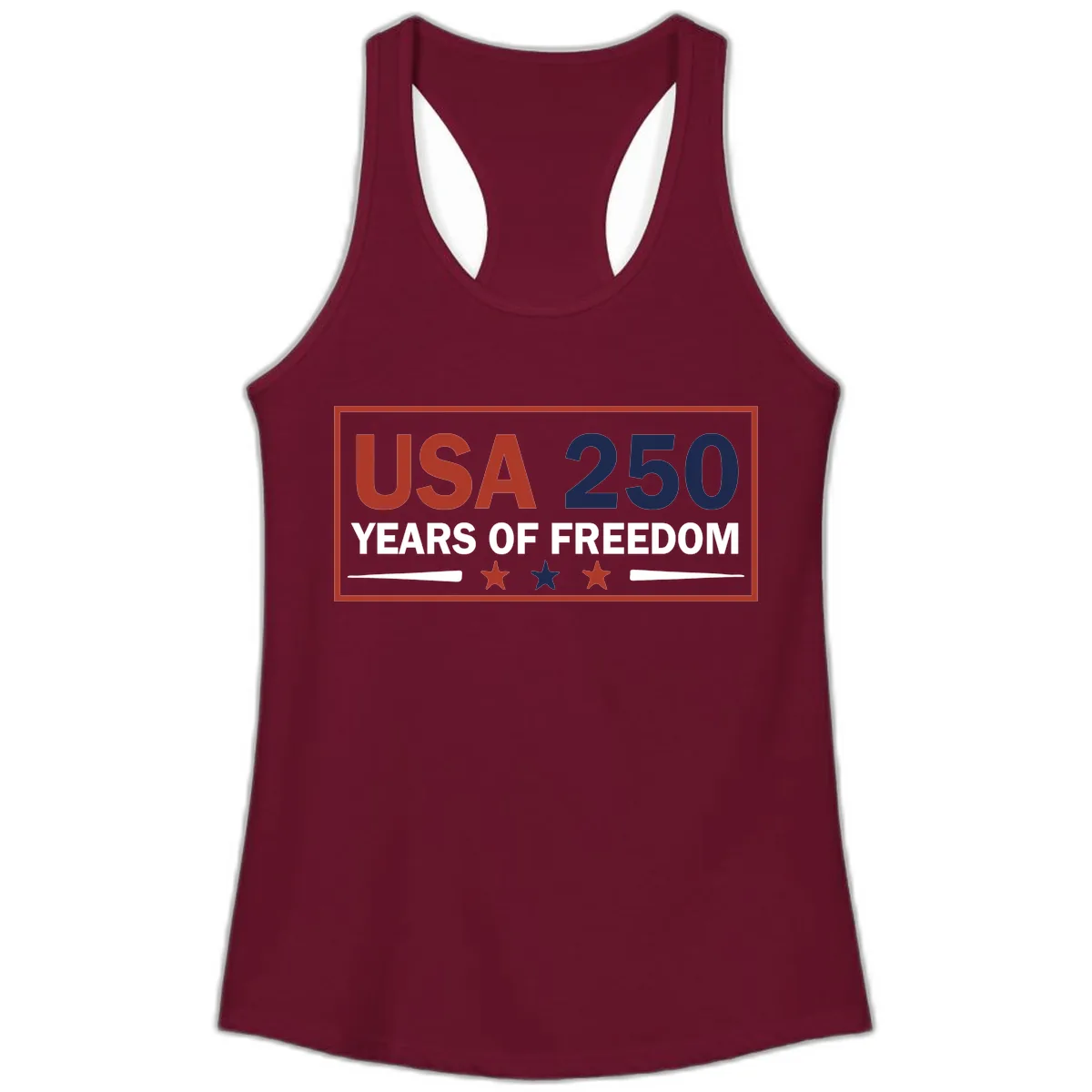 USA 250 Years Of Freedom Celebration Ladies Tank in Solid Cardinal Red
