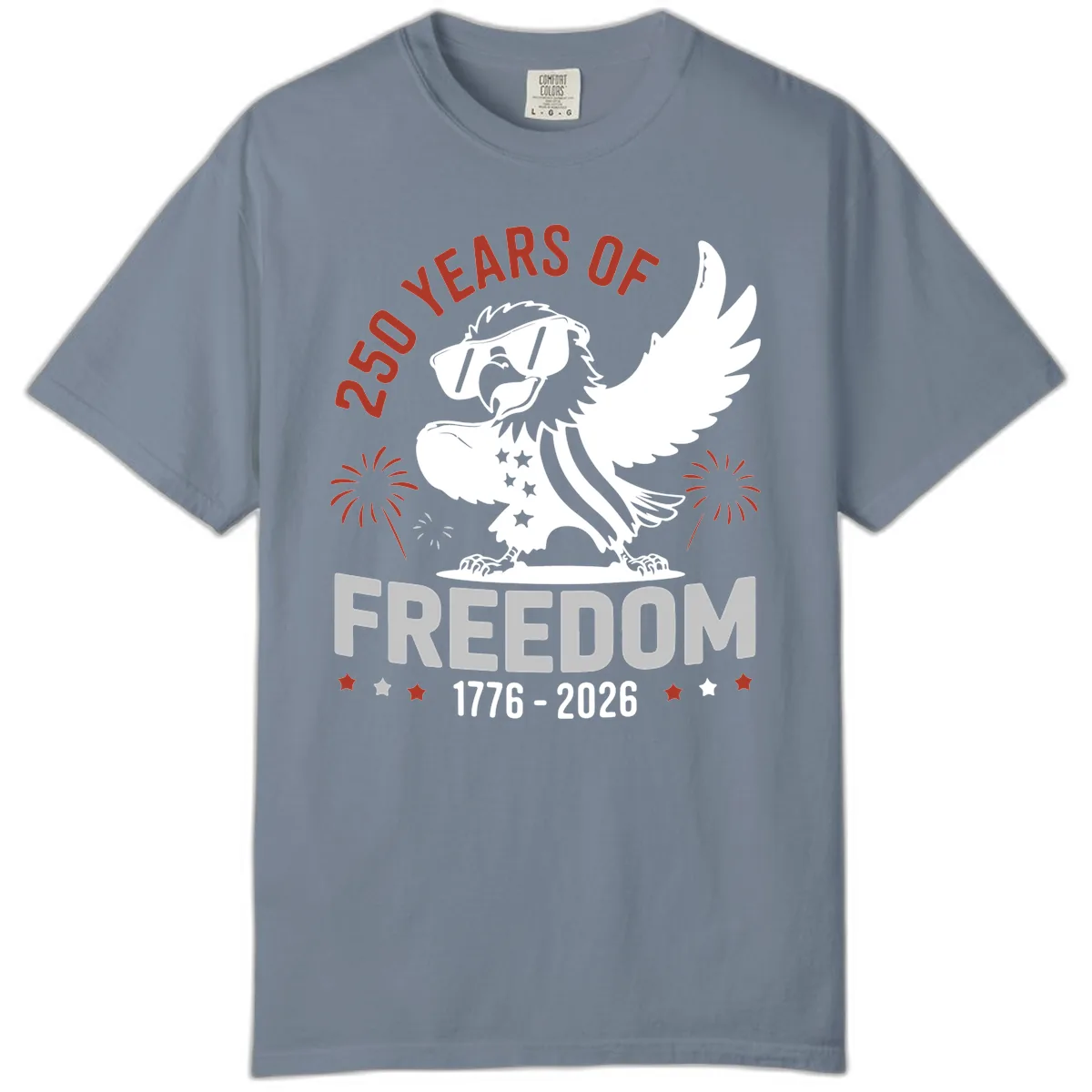 250 Years Of Freedom Eagle Celebration Comfort Color Tee in Blue Jean