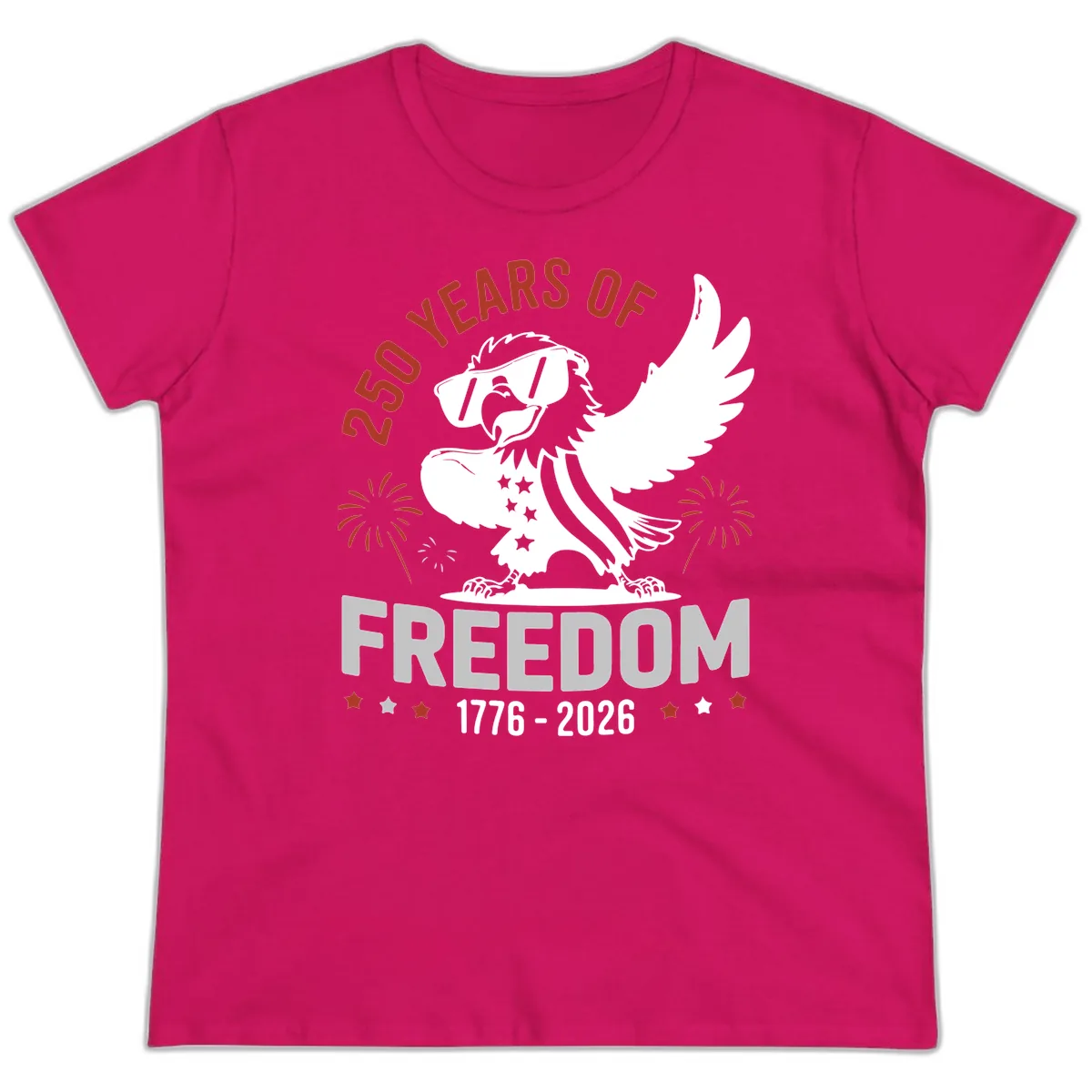 250 Years Of Freedom Eagle Celebration Ladies Tee in Heliconia