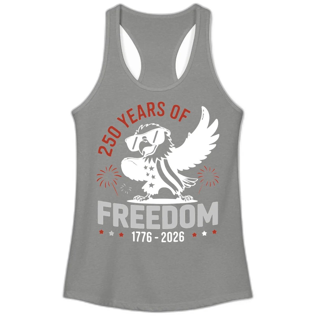 250 Years Of Freedom Eagle Celebration Ladies Tank in Heather Grey