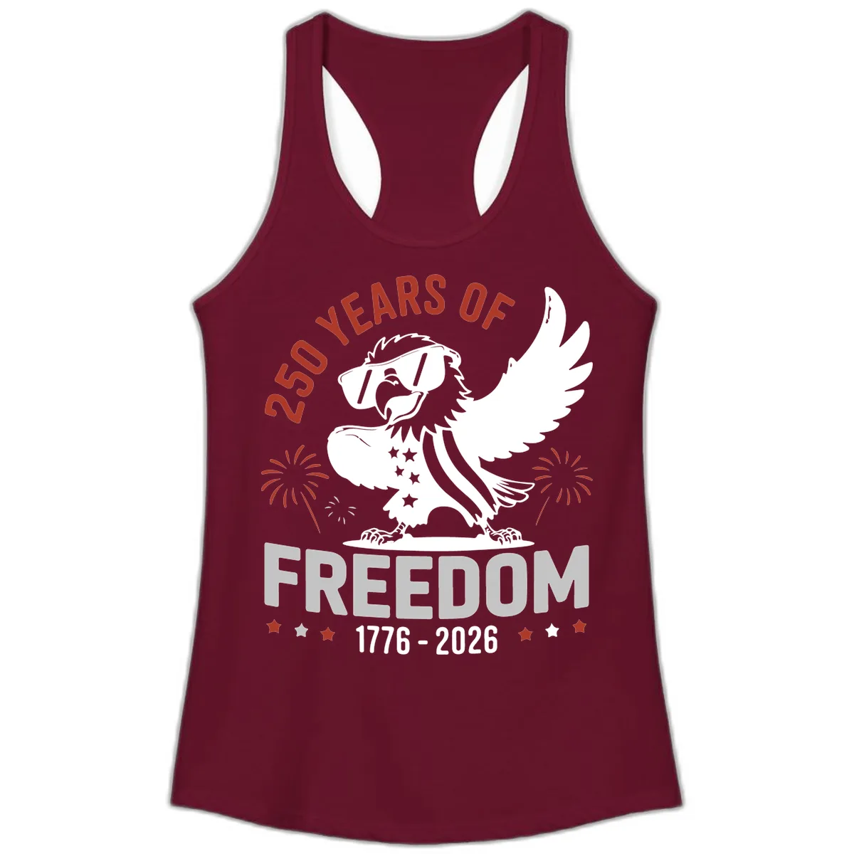 250 Years Of Freedom Eagle Celebration Ladies Tank in Solid Cardinal Red