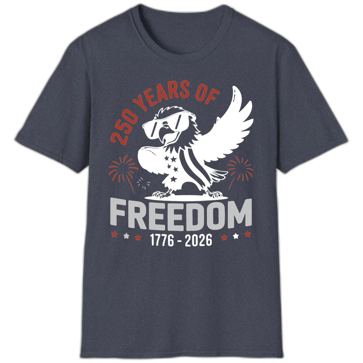 250 Years Of Freedom Eagle Celebration T-Shirt in Heather Navy