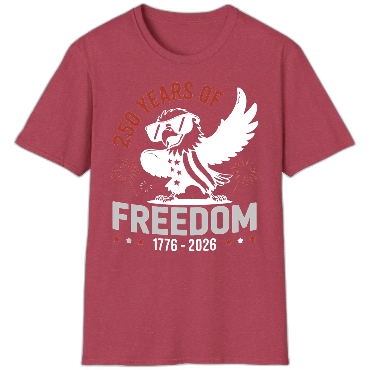 250 Years Of Freedom Eagle Celebration T-Shirt in Heather Cardinal
