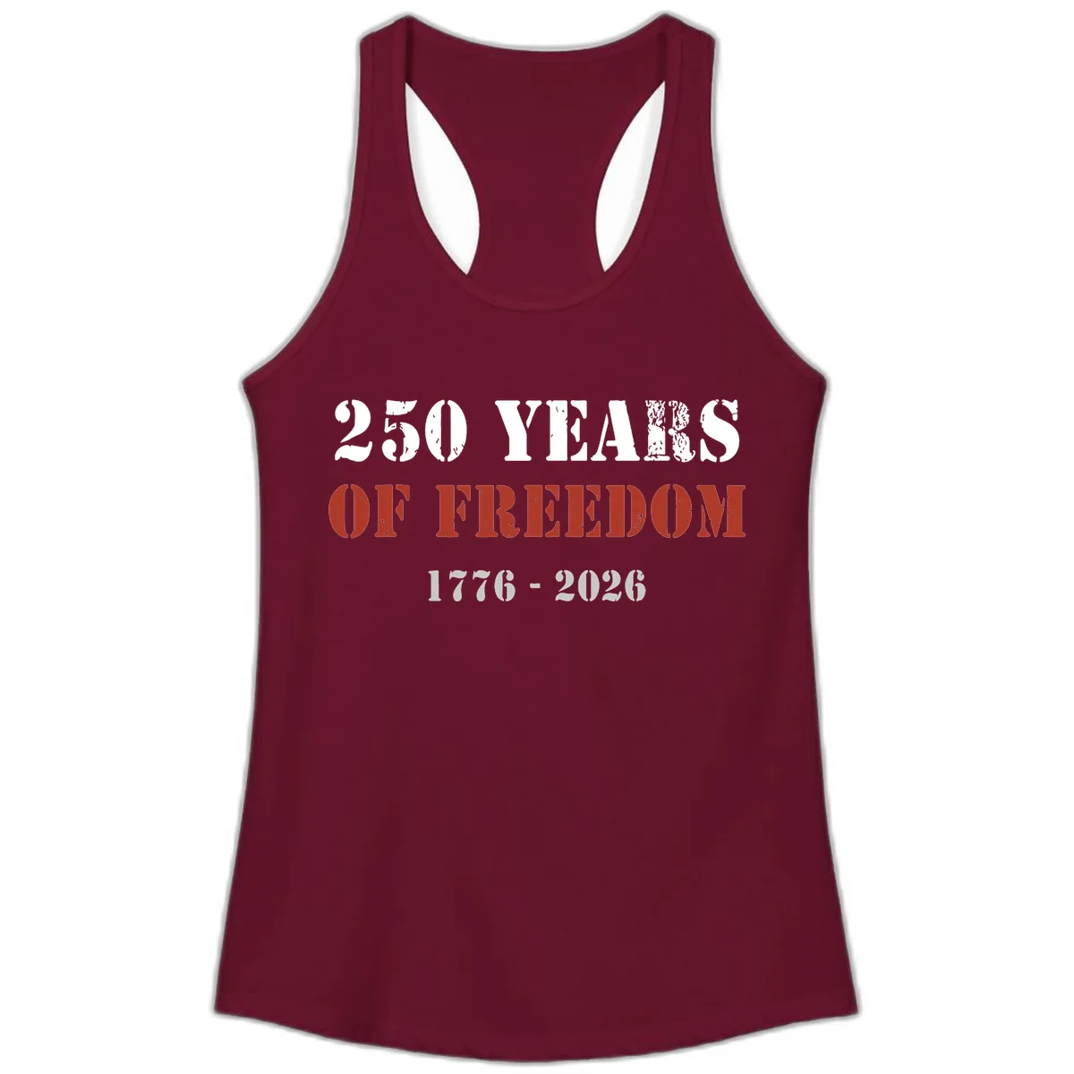 250 Years Of Freedom Celebration Ladies Tank in Solid Cardinal Red