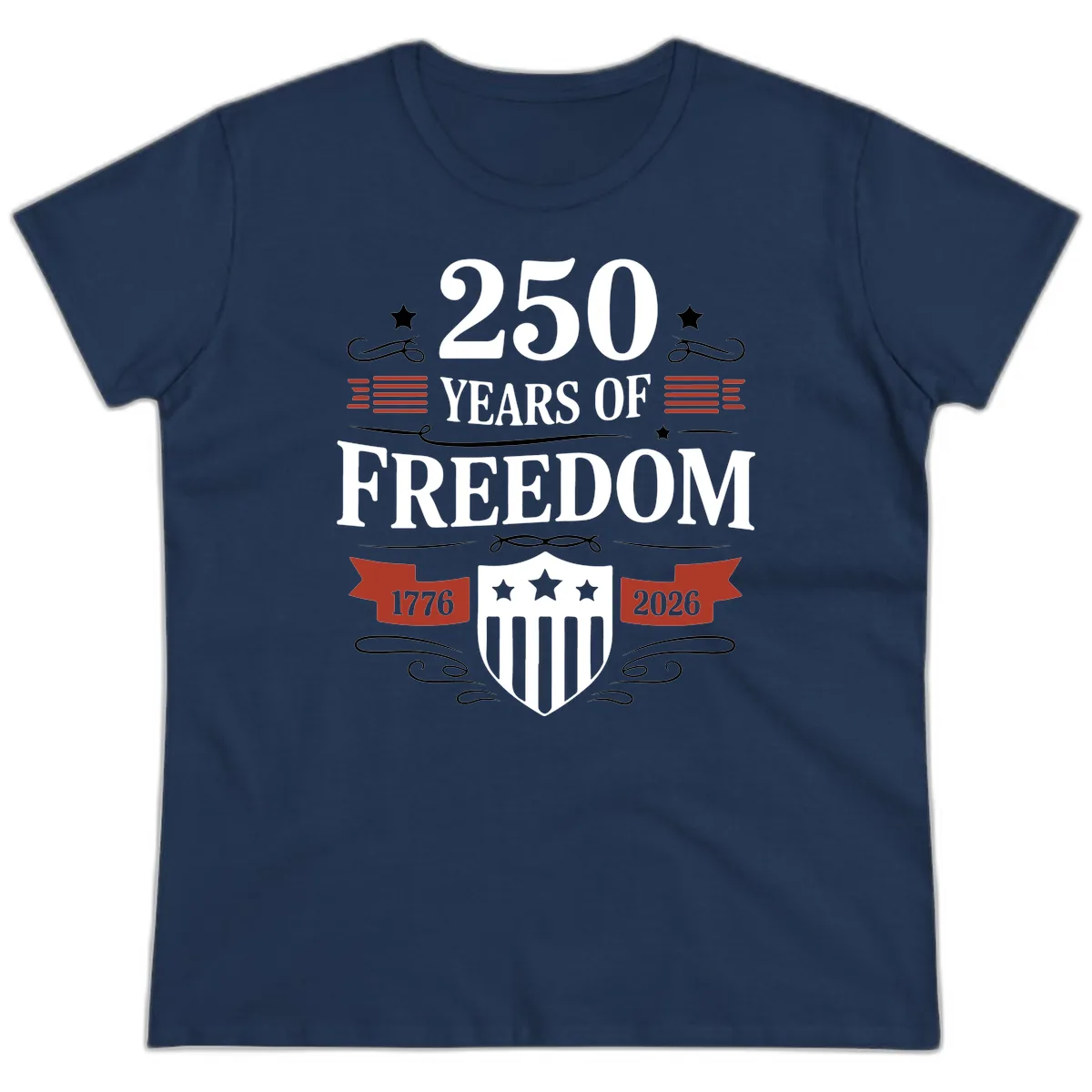 250 Years Of Freedom Celebration Ladies Tee in Navy