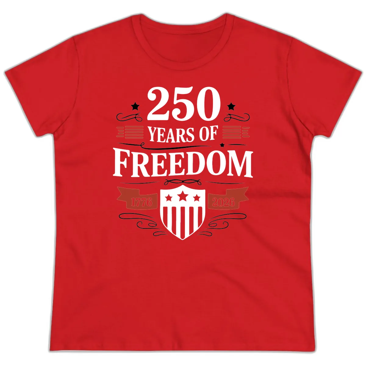 250 Years Of Freedom Celebration Ladies Tee in Red