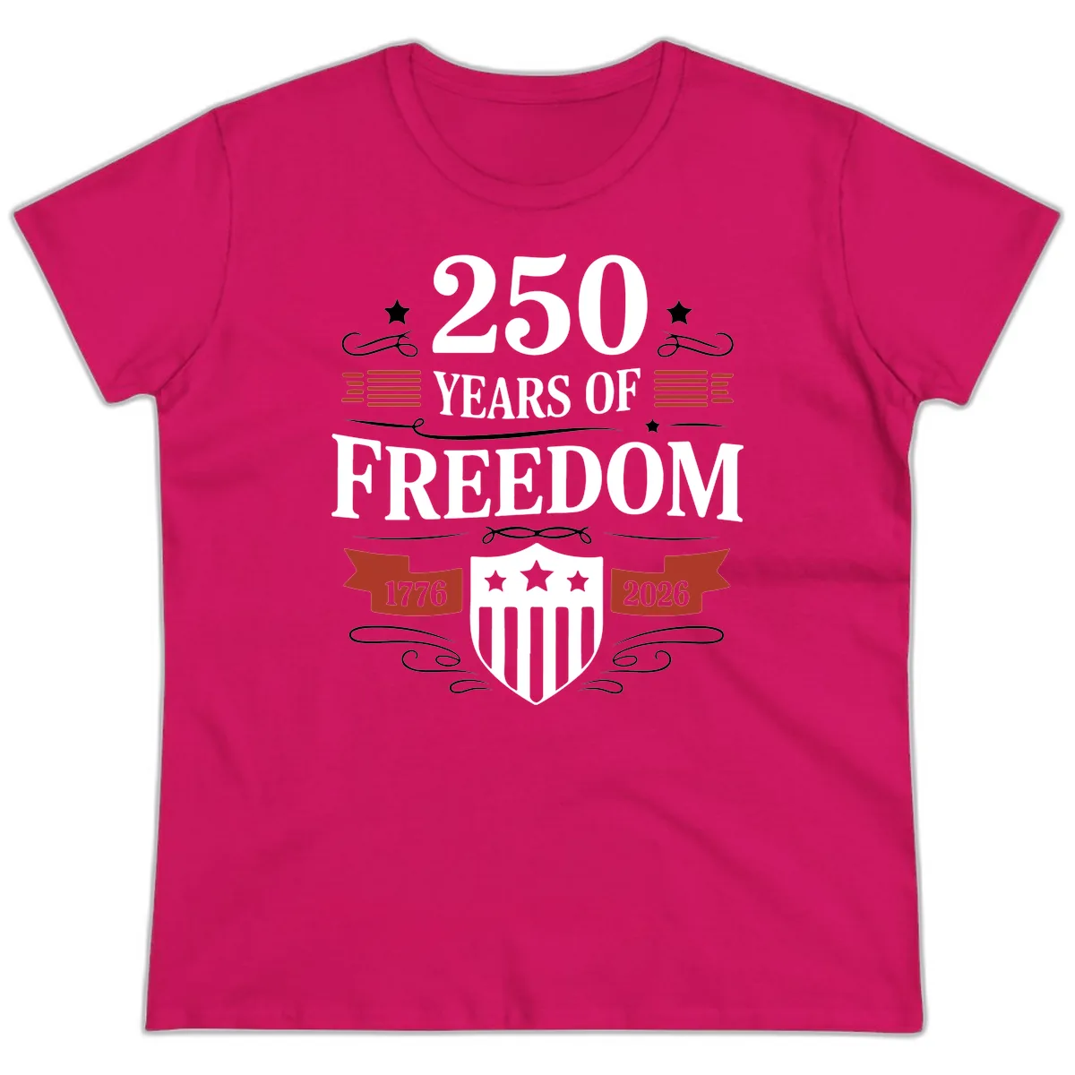 250 Years Of Freedom Celebration Ladies Tee in Heliconia
