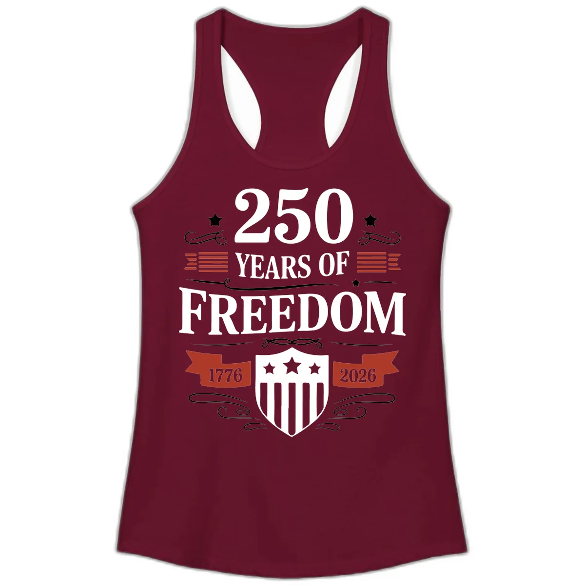 250 Years Of Freedom Celebration Ladies Tank in Solid Cardinal Red