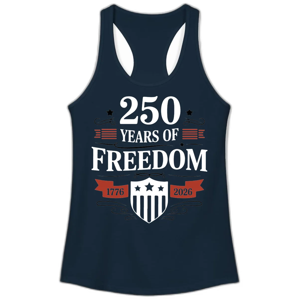 250 Years Of Freedom Celebration Ladies Tank in Solid Midnight Navy